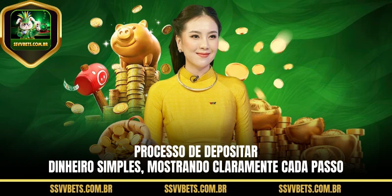 Processo de depositar dinheiro simples, mostrando claramente cada passo